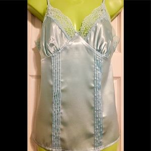 Ocean light blue chemise, lace pink tucks, small!